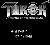Turok Battle of the Bionosaurs title screen for GameBoy